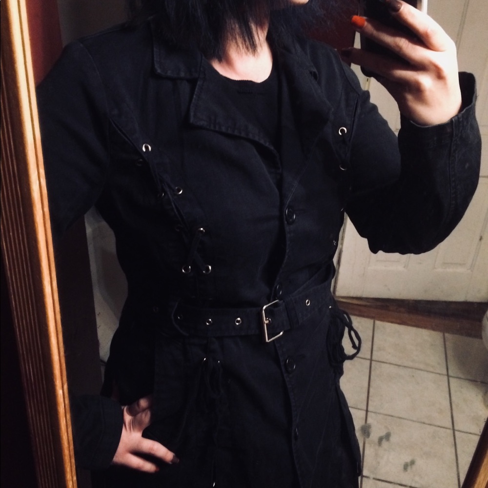 Royal bones Stretch Denim Belted mini trench